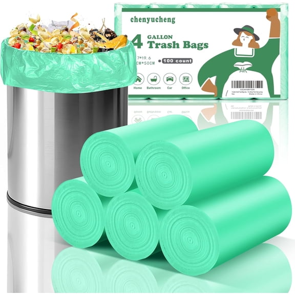 4 Gallon Small-Trash-Bag Unscented Bathroom Biodegradable - Mini Garbage Can Bags Green Compostable Kitchen Office Car Waste Basket Liners 100 count Tiny Strong Thick