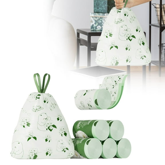 4 Gallon Small Bags No-Tearing Drawstring 1.1 Mil Thick - 30 Count Green Flower Small Garbage Bags for Bathroom Kitchen Toilet Home Office and Bedroom