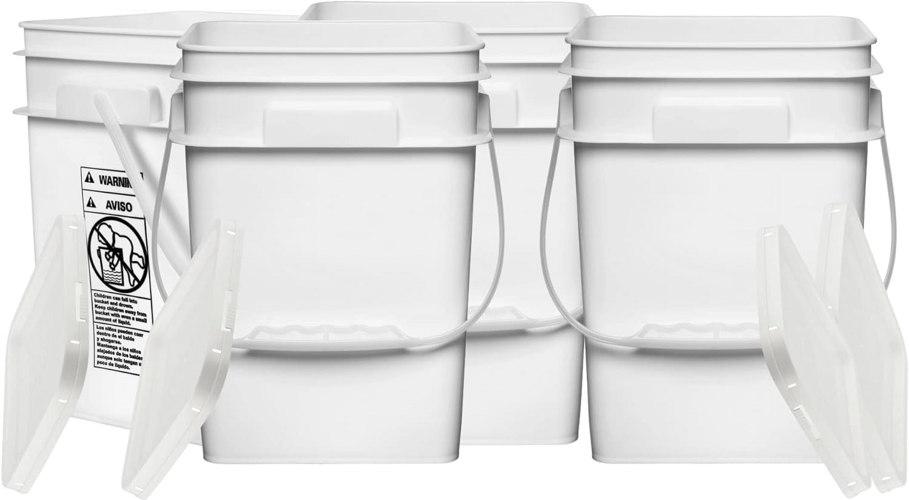 4 Gallon Square Food Grade Bucket Pail With Lid (Pack Of 4) Made In
