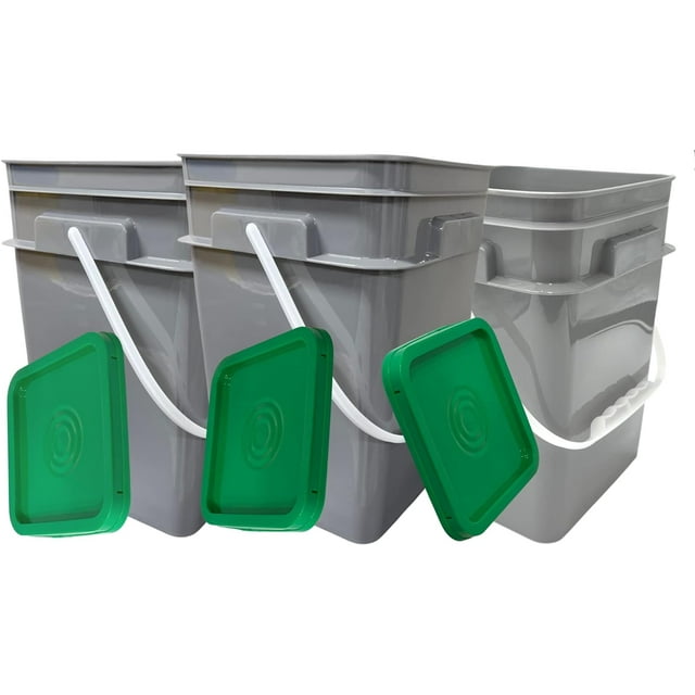 4 Gallon Square Food Grade Bucket Pail with Plastic Hles Lid (Pack of 3 ...