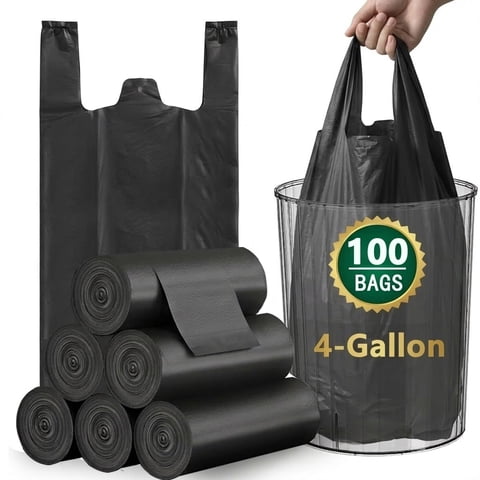 4 Gallon Trash Bags 100 Count, Small Garbage Bag 4-6 Gallon for Office, Bedroom, Bathroom, Black