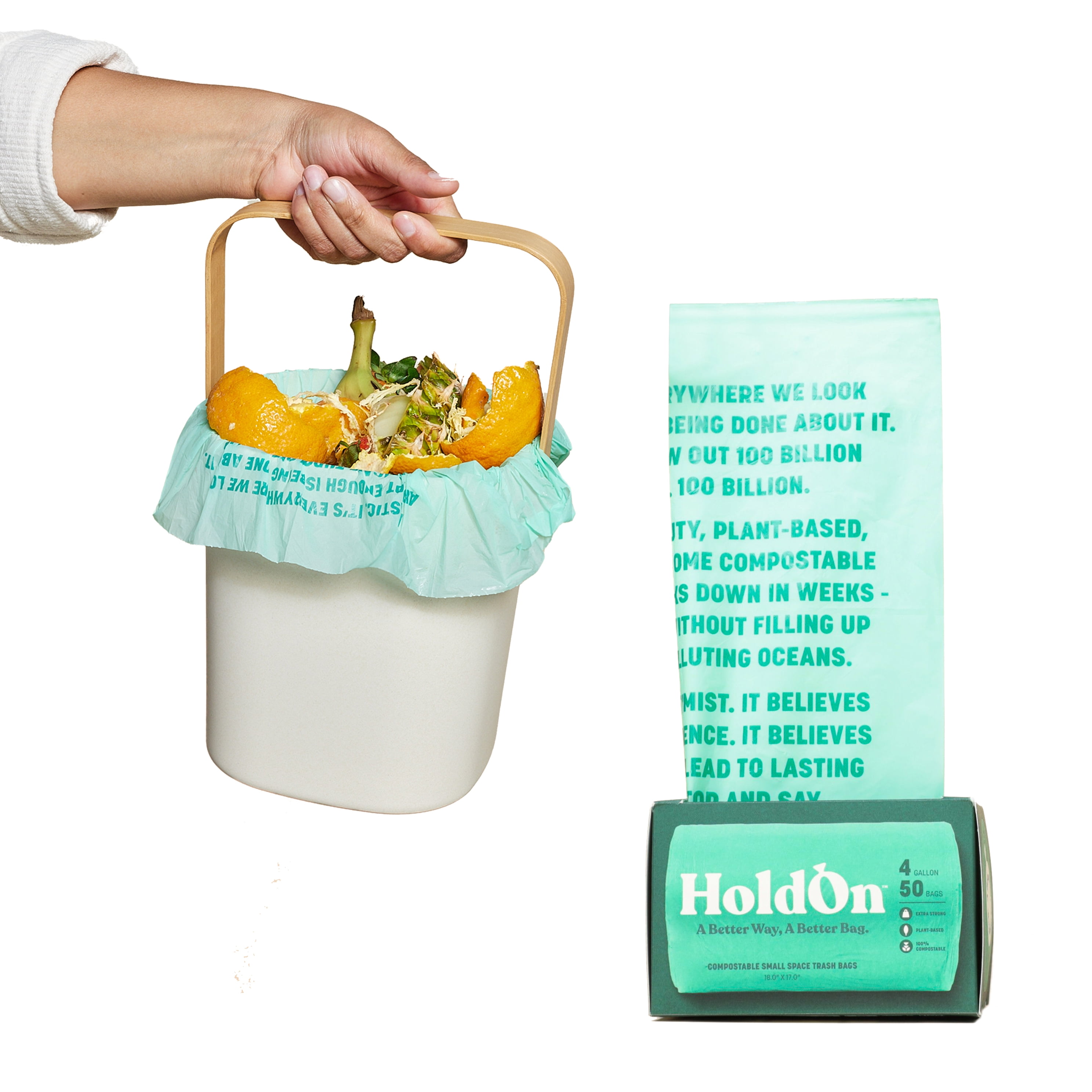 4-Gallon Mint Green Compostable Trash Bags with Drawstring