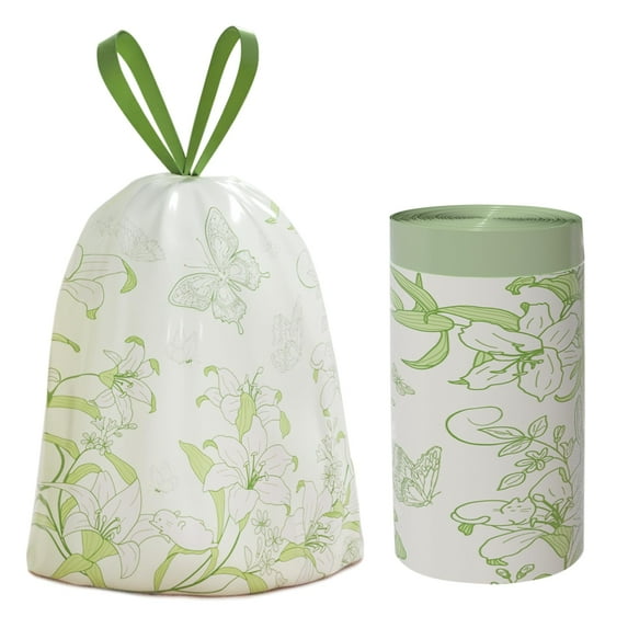 4 Gallon Trash Bags, Small Garbage Bags with Drawstring and Printed Design, Tear-Free, Leakproof & Durable Small Trash Bags for Bathroom, Office, 50 Count