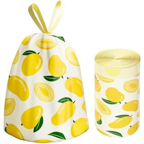 4 Gallon Trash Bags, Small Garbage Bags with Drawstring and Printed Mango Design, Tear-Free, Leakproof & Durable Small Trash Bags for Bathroom, Office, 50 Count