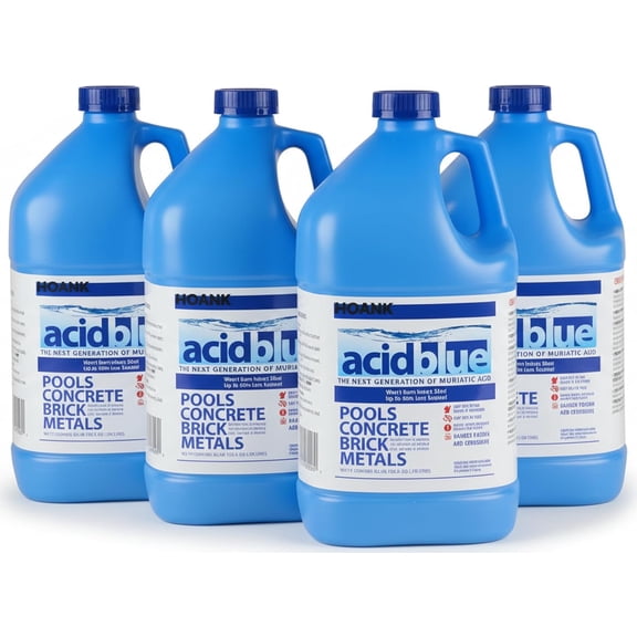 (4 Gallons) - Acidblue Muriatic Acid for Swimming Pools & Spas, 1 Gallon Each - Low-Fume pH Stabilizer & Cleaner for Concrete & Masonry Surfaces, Clears Rust & Scale Build-Up - Ready to Use