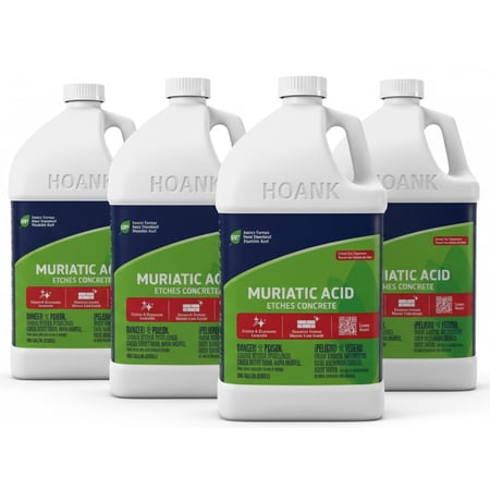(4 Gallons) - Muriatic Acid for Swimming Pools & Spas, Removes Mortar from Bricks - 90% Low-Fume pH Stabilizer & Cleaner for Concrete & Masonry Surfaces, Clears Rust & Scale Build-Up - Ready to Use