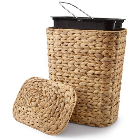 Tidita 3 GALLONS Wicker Waste Basket - Wicker Trash Can with Lid - Water Hyacinth Bathroom Garbage Can with a Lid - Bathroom Trash Can Boho Style - Removable Liner, Iron Frame (Natural, 3 Gallons)