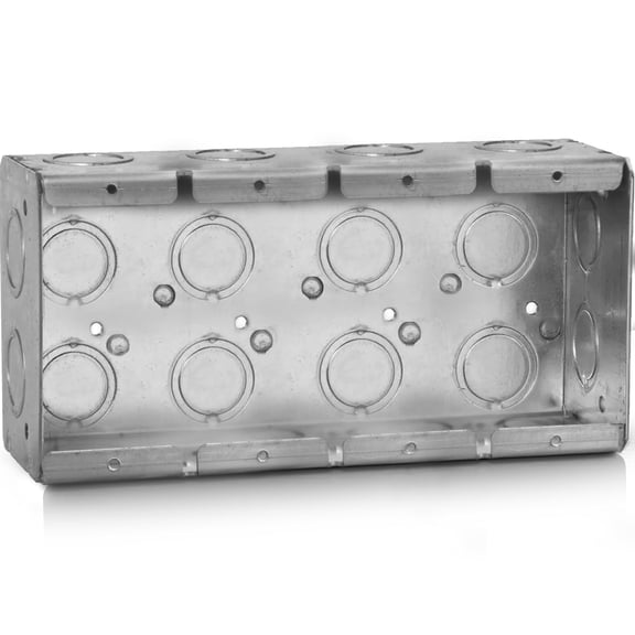 4-Gang Masonry Electrical Box, Metal Electrical Box, 2-1/2" Depth, EKO Knockouts, Width 3.75'', Height 1.94'', Masonry Box Gangable, Welded Design, Steel Device Boxes for Masonry Walls