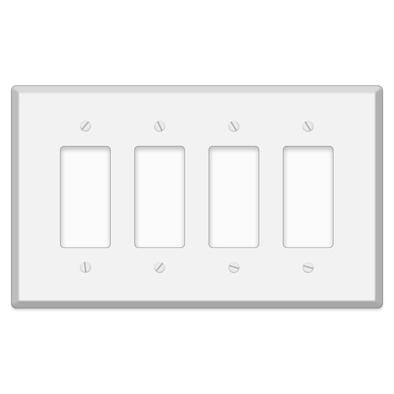 4-Gang Oversized White Metal Rocker Switch Wall Plate 9.5" x 5.5" Jumbo GFCI Outlet Cover, Heavy-Duty Painted Steel, Corrosion-Resistant, Universal Fit with Matching Screws, Made in USA