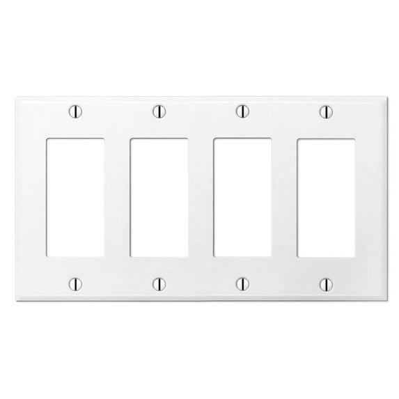 4 Gang Rocker - Decorator METAL Wall Plate - Wall Plate for Decorator Style Light Switches, GFCI, Electrical Plug Outlets, Stainless Steel Painted White, UL Listed, 4.5 x 8.19 Inches (Made in USA)