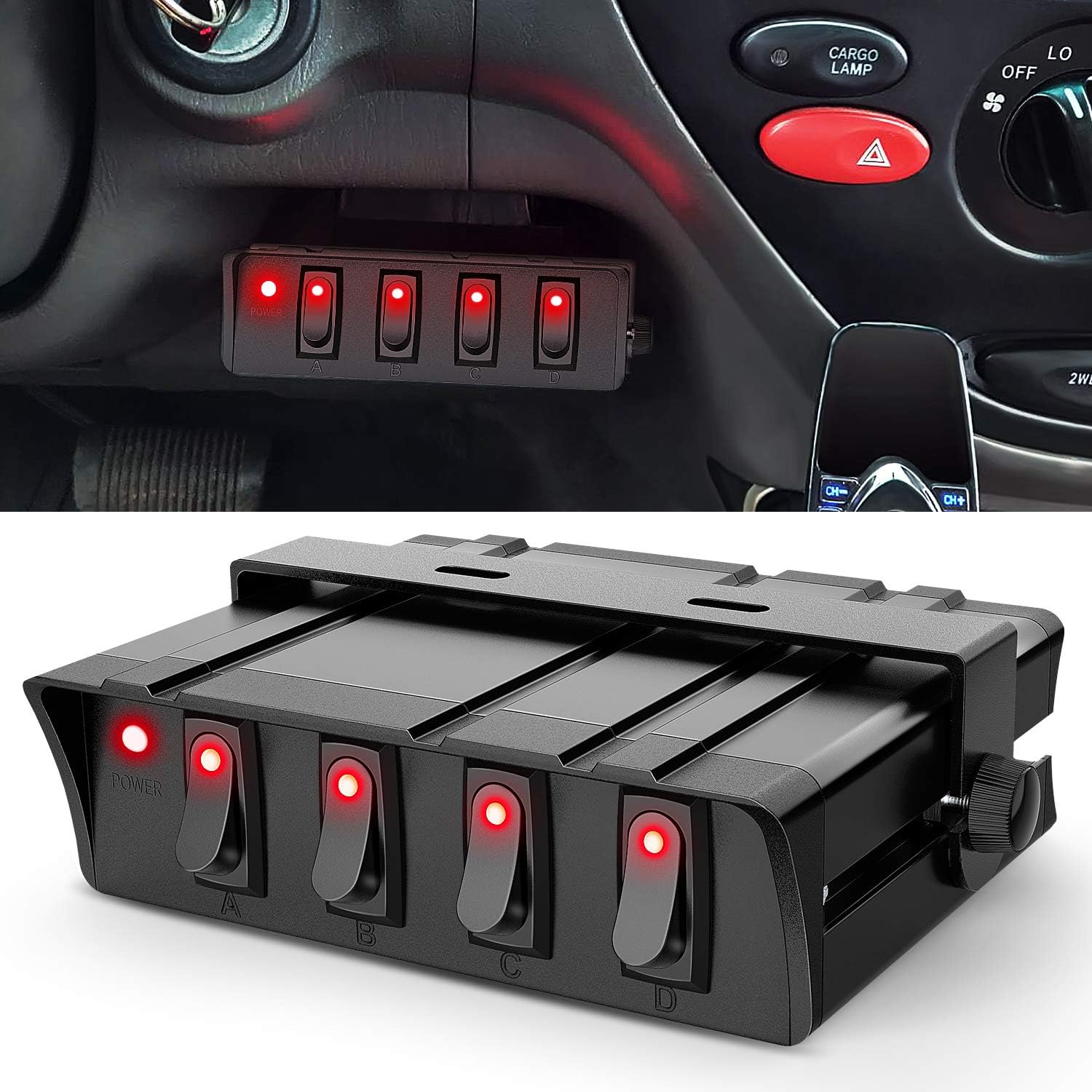 4 Gang Rocker Switch Box SPST Toggle Panel 12V 24V 20A 40Amp Max for ...