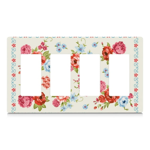 4-Gang Screwless Pioneer Floral Decorative Wall Plates,Size 4-Gang 8.3"W x 4.7"H,Unbreakable Thermoplastic Faceplate Cover for Kitchen Living Room Bedroom Decorator Receptacle Outlet Switch
