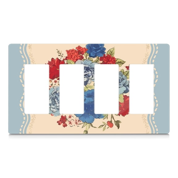 4-Gang Screwless Pioneer Floral Decorative Wall Plates,Size 4-Gang 8.3"W x 4.7"H,Unbreakable Thermoplastic Faceplate Cover for Kitchen Living Room Bedroom Decorator Receptacle Outlet Switch