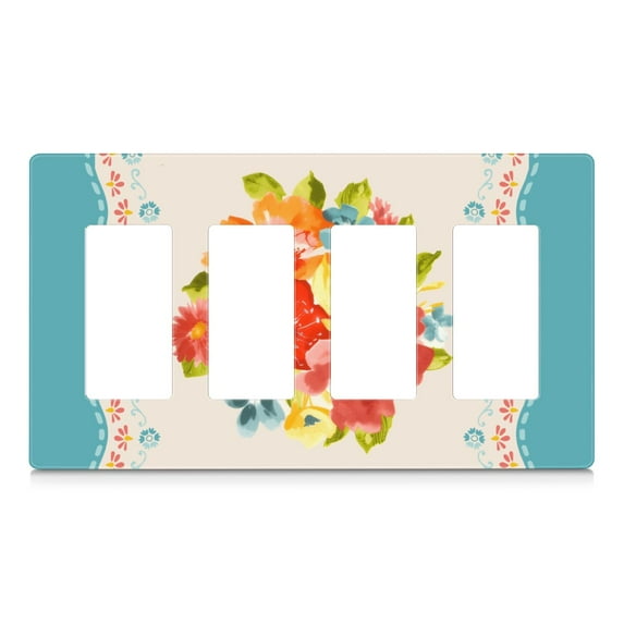 4-Gang Screwless Pioneer Floral Decorative Wall Plates,Size 4-Gang 8.3"W x 4.7"H,Unbreakable Thermoplastic Faceplate Cover for Kitchen Living Room Bedroom Decorator Receptacle Outlet Switch