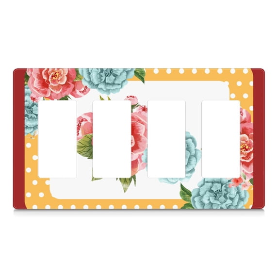 4-Gang Screwless Pioneer Floral Decorative Wall Plates,Size 4-Gang 8.3"W x 4.7"H,Unbreakable Thermoplastic Faceplate Cover for Kitchen Living Room Bedroom Decorator Receptacle Outlet Switch