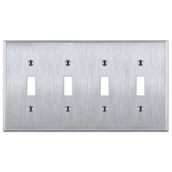 4 Gang Toggle Stainless Steel Light Switch Cover - Four Gang Wall Plate for Toggle Style Light Switches, Stainless Steel Brushed Satin Finish, UL Listed, 4.5 x 8.19 Inches (Made in USA)