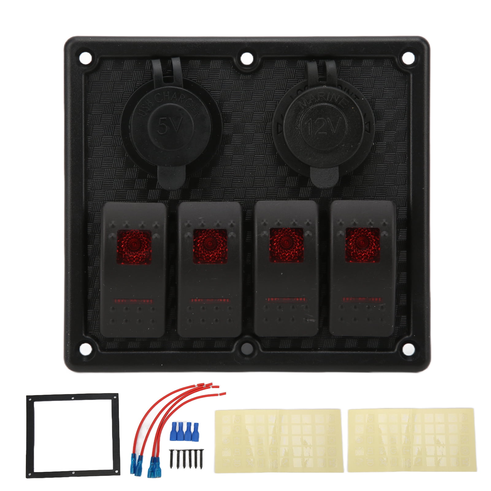 Rocker Switch Panel Waterproof 4 Gang LED Dual USB Charging Port 12-24V ...