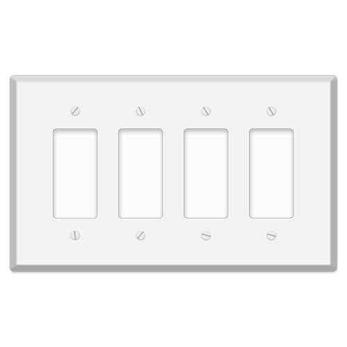 4-Gang White Rocker GFI Switch Wall Plate Cover - 5.5" x 9.50", Jumbo/Oversize White Rocker GFI Switch Cover, Face Plate for Electrical Boxes Switches & Smart Devices, Matching Screws