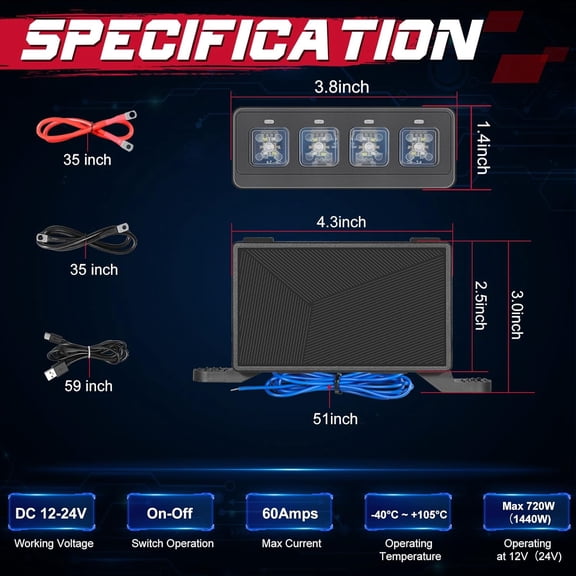 4 Gang Wireless Switch Panel with Remote Control, 4 Light Modes Multi-Function Controller for Trucks UTV ATV SUV Pickup Boat