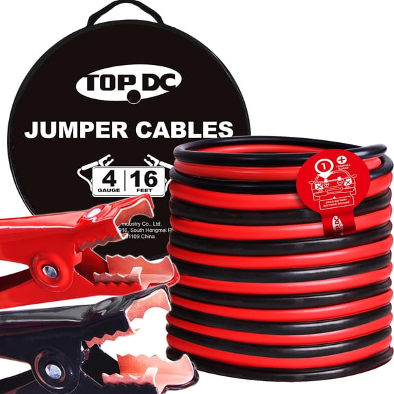 4 Gauge 16 Feet Jumper Cables for Car, SUV and Trucks Battery, Heavy Duty Automotive Booster Cables for Jump Starting Dead or Weak Batteries with Carry Bag, (TD-P0416)