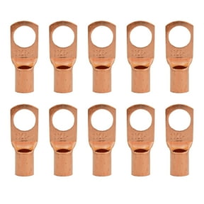 4 Gauge AWG Non-Insulated Pure Copper Lugs Ring Terminals Connectors 3/8" Inch Ring Size 10 Pack