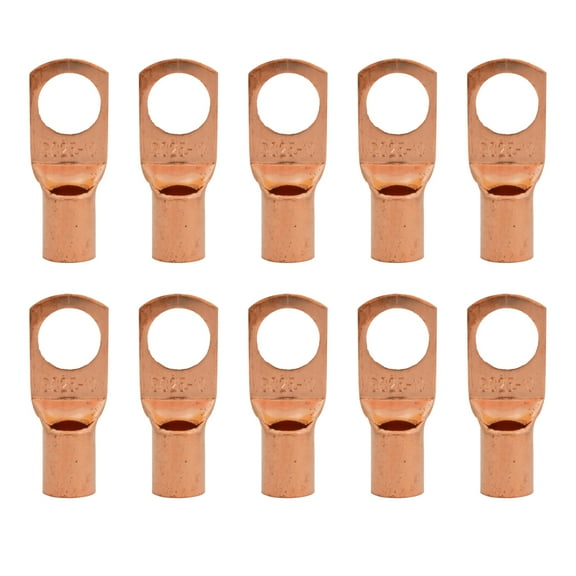 4 Gauge AWG Non-Insulated Pure Copper Lugs Ring Terminals Connectors 3/8" Inch Ring Size 10 Pack