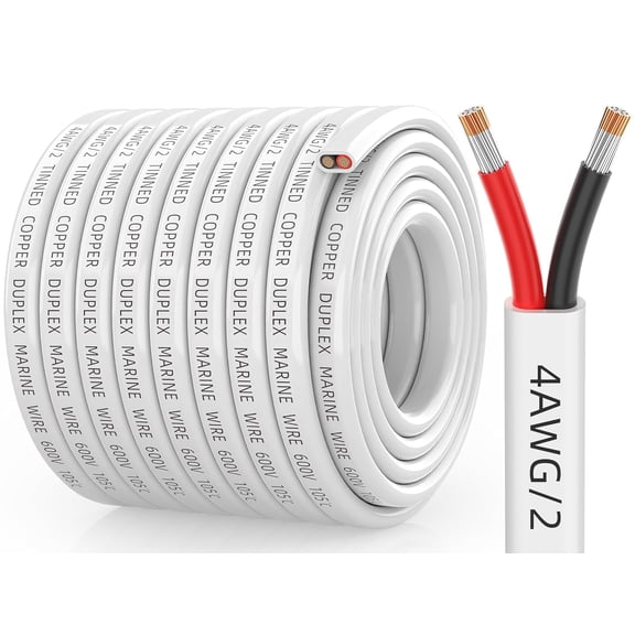 4 Gauge Marine Wire, 4/2 Duplex Tinned Copper Marine Grade Cable, IP68 Waterproof/Corrosion-Resistant PVC Stranded 4 AWG Wire for Boat, Automotive, Solar, Trolling Motor, Battery (30FT)
