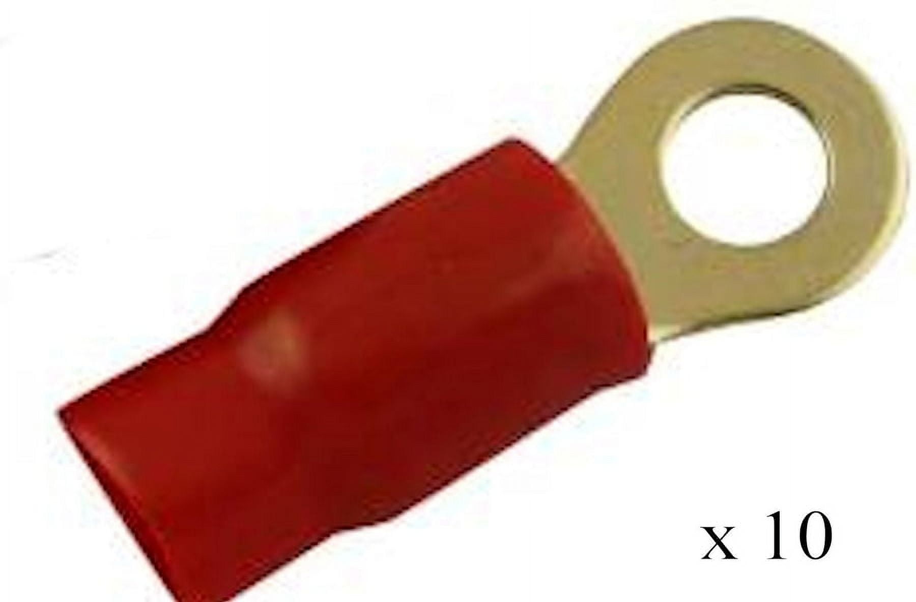 4 Gauge Wire Cable Ring Terminal Connector Gold 3/8 Hole 10 Pack Red