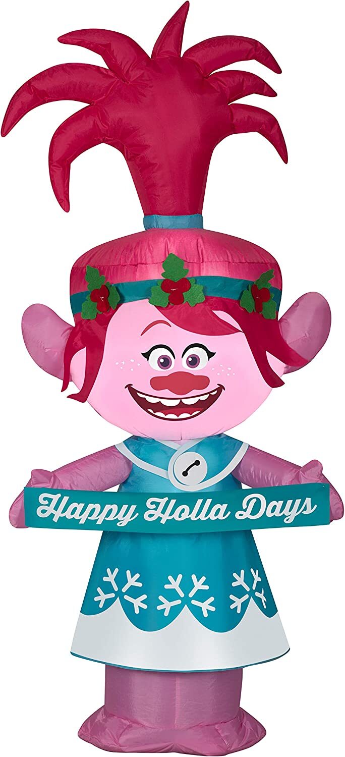4' Gemmy Airblown Inflatable Troll's Queen Poppy in Christmas Outfit w ...