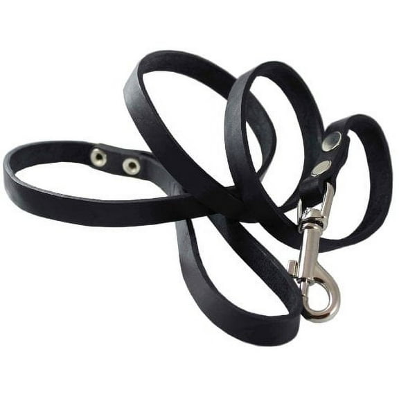 4' Genuine Leather Classic Dog Leash Black 5/8" Wide for Medium and Large Dogs