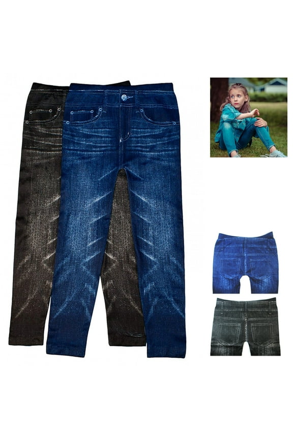 4 Girl Baby Skinny Pants Fit Pull on Leggings Jean Print Blue Black 3-5years S/M