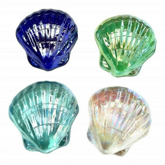 4 Glass Pectin Scallop Shell Paperweights