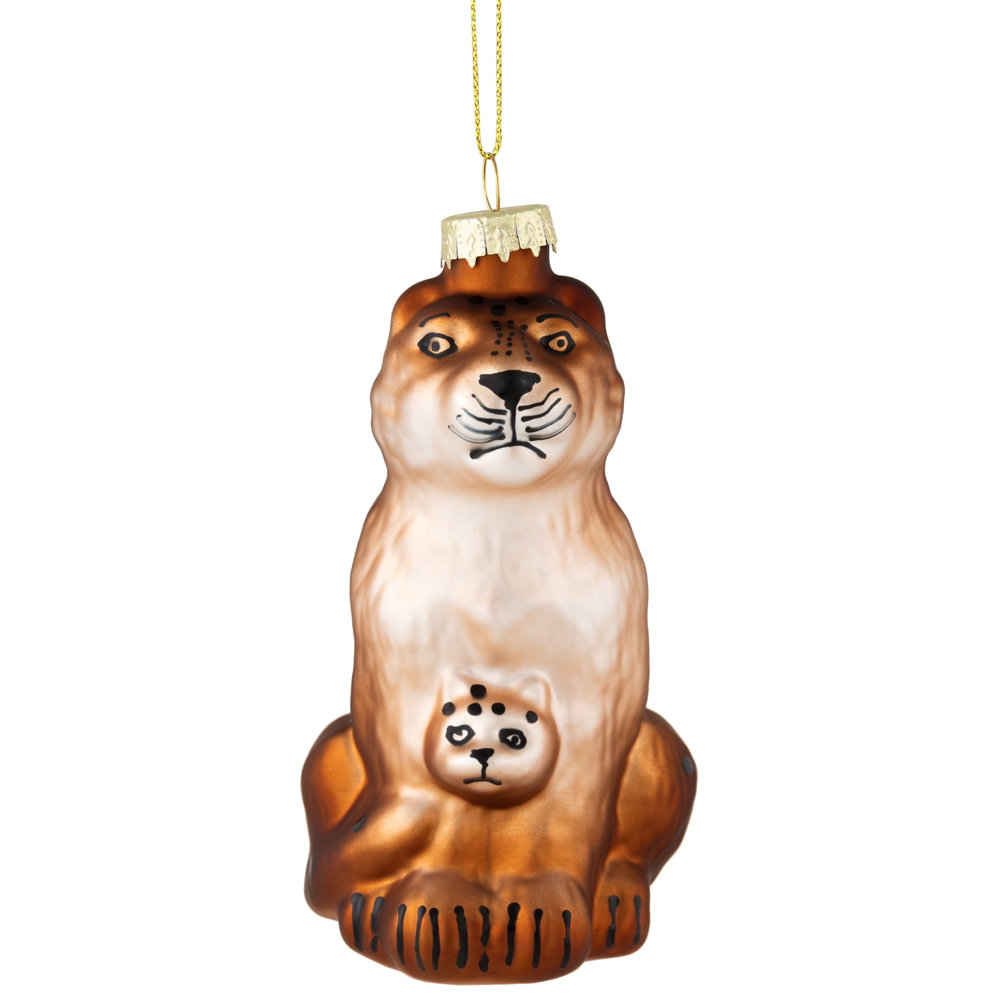 Northlight 4in Glittered Jaguar and Cub Glass Christmas Ornament