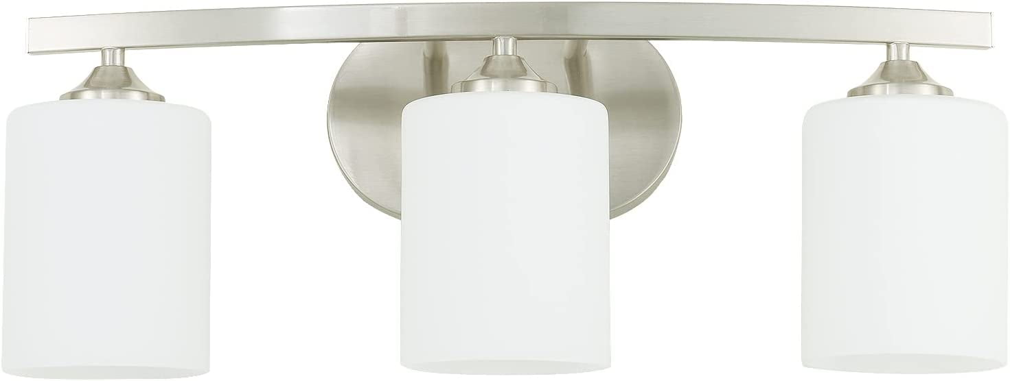 4 Globe Vanity Light Fixture Brushed Nickel White Glass Shade Bathroom