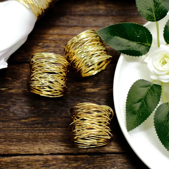 4 Gold Round Metallic Wire Dinner Napkin Rings Party Events Home Decorations