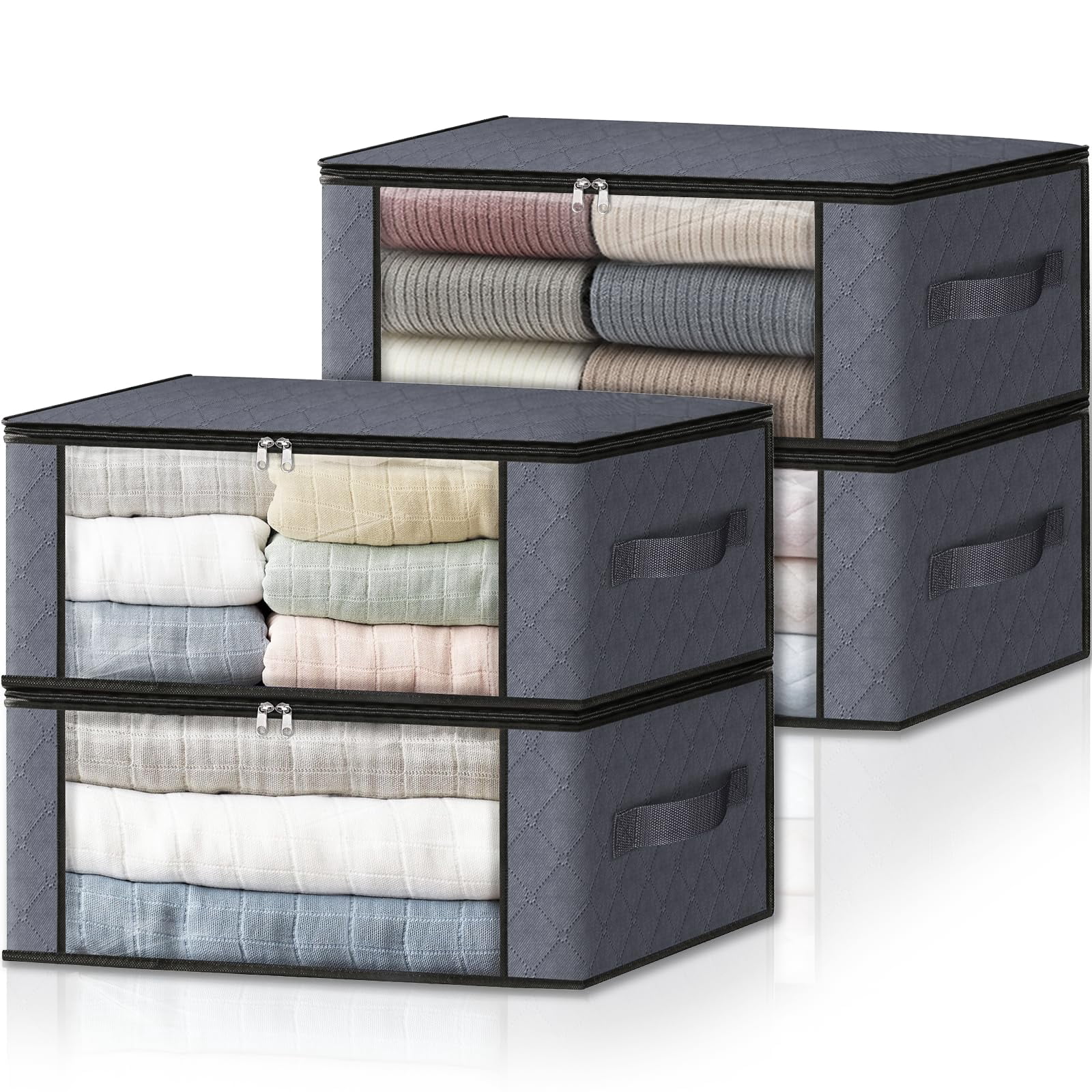 4 Gray Storage Chest Foldable Organizer Bag for Closet Dorm Bedding ...