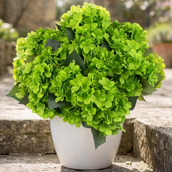 4 Green Hydrangea Artificial Flowers Outdoor Silk Bouquets for Table Vase Centerpieces and Home Decor