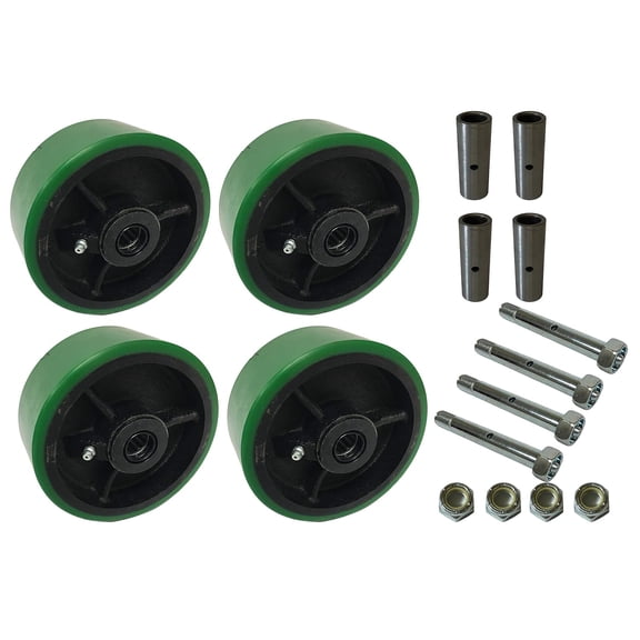 4 Green Polyurethane on Cast Iron 4" Wheel Set with Bearing & Bushing & Axle