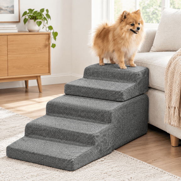 4 Grey 2-Step Portable Non-Slip Pet Stairs Ramps For Pets Up To 30 Lb
