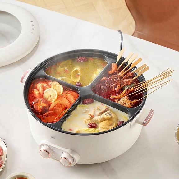 4 Grid Multi-Compartment Electric Cooker, 6L Non-Stick Hot Pot with Dual Temperature Control, 2000W Family Party Cooking Pot