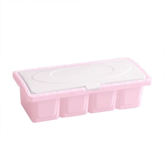 4 Grid Seasoning Box Countertop，Seasoning Organizer for Cabinet,Multi Grid Seasoning Rack Household,Seasoning Container With Spoon Seasoning And Sugar Seasoning Bottle(Pink,8.4"Dx3.7"Wx1"H)