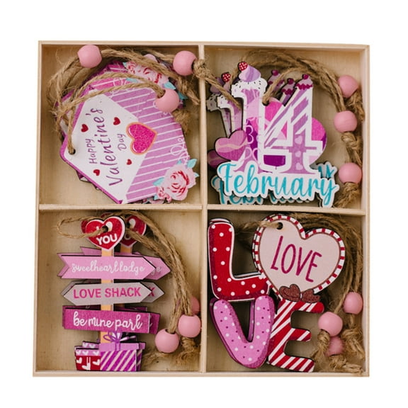 2Pcs 4 Grids Box Set Valentine's Day Hanging Decorations, Pink Romantic Love Theme Valentines Decor, Wooden Hanging Home Atmosphere Decoration, Valentines Day Decorations for The Home, Wall, Door