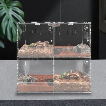 4 Grids Pet Reptile Breeding Box Insect Spider Frog Feeding Tank Acrylic Cage
