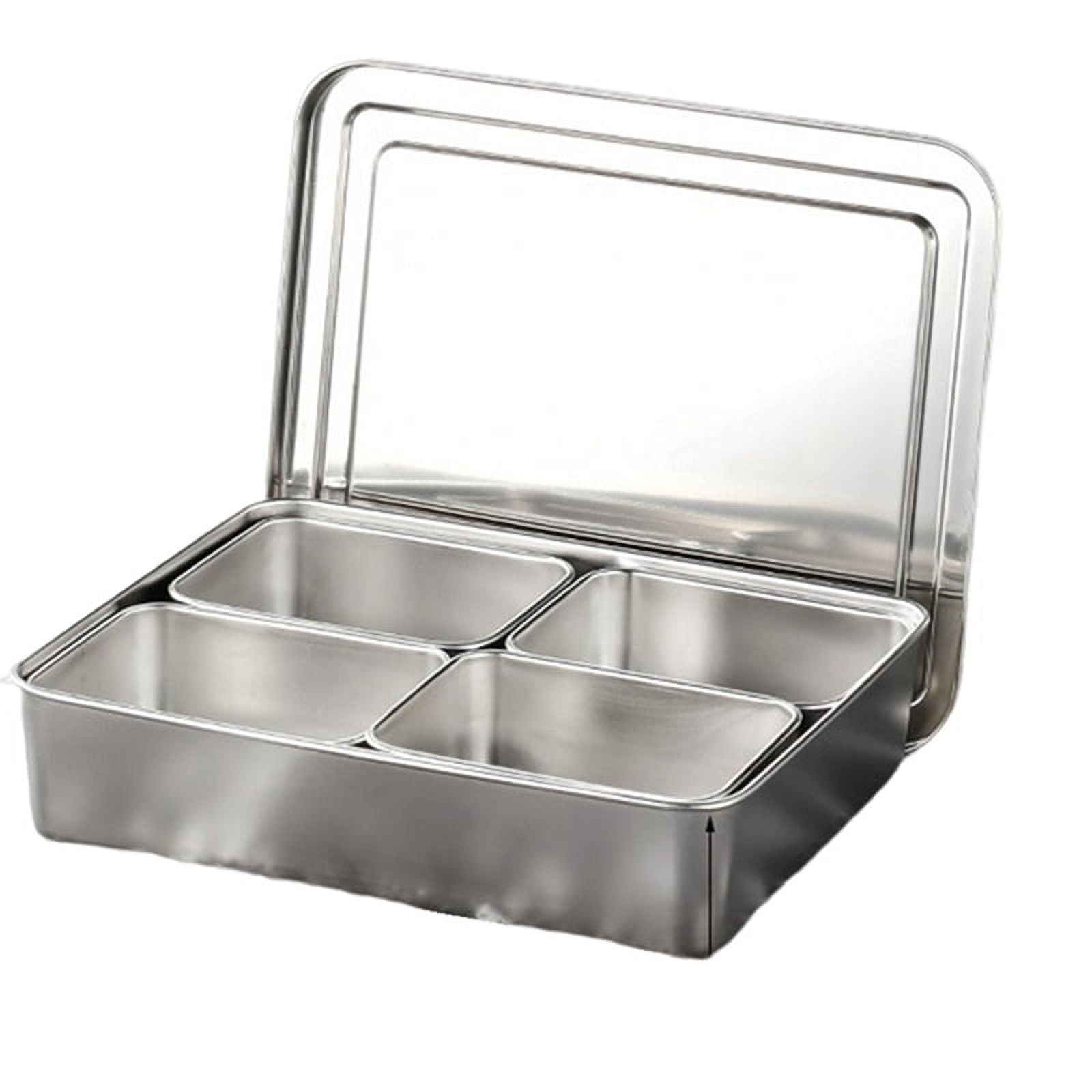 4 Grids Stainless Steel Seasoning Box with Lid Rectangle Hotel ...