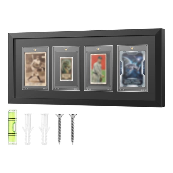 4 Grids Trading Card Display Frame Wall Mount Trading Card Display Case, Baseball Card Display Box Frame for Basketball Football Hockey Cards