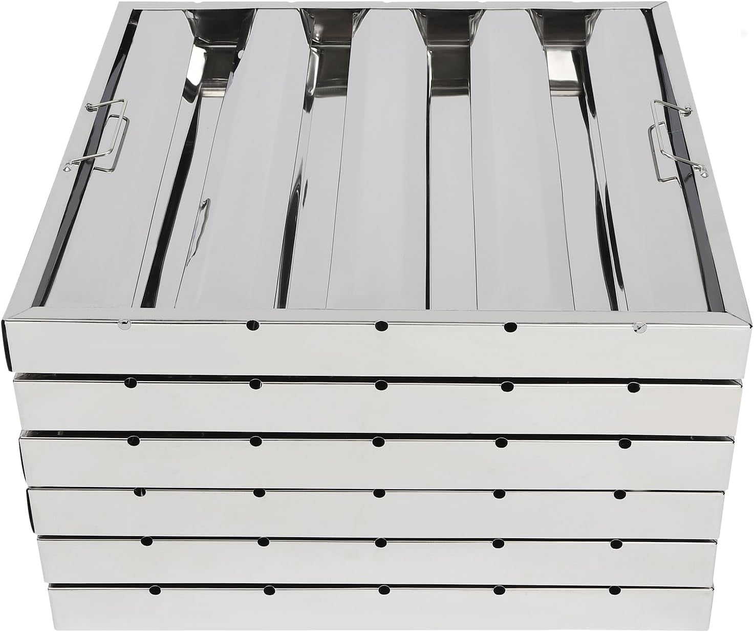 4 Grooves Commercial Kitchen Hood Filter Pack of 6, 19.5W x 19.5H Inch 430 Stainless Steel Range Hood Baffle Grease Filter for Restaurant Exhaust Hoods, Square