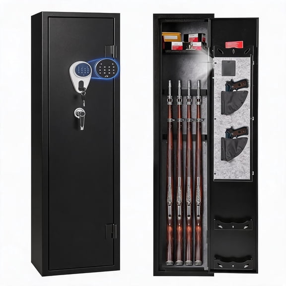 4 Guns Safe for Rifles and Pistols, Heavy Duty Steel Guns Cabinet, Large Digital Guns Locker with Adjustable Guns Racks & Removable Shelf, Anti-Theft Home Firearm Storage Safe