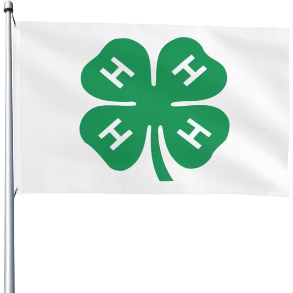 4-H Clover Flag 4x6 Ft Double Sided Outdoor, Garden Yard Decoration Banner with Brass Grommets, for Home, Porch, Wall
