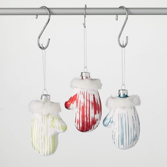 4"H Sullivans Mitten Christmas Ornament Set of 3, Multicolor