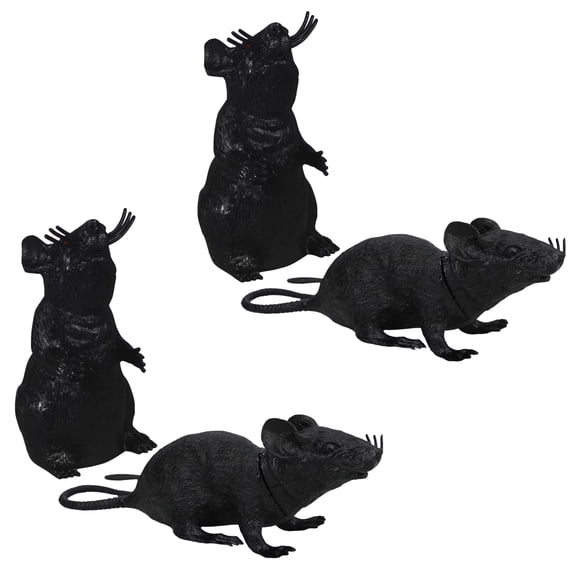 (4) Halloween Squeaking Rats Decoration, 5.5 Inch Realistic Black Rat Props for Spooky Home Indoor & Outdoor Displays Haunted House Backdrop Seasonal Decor Supply